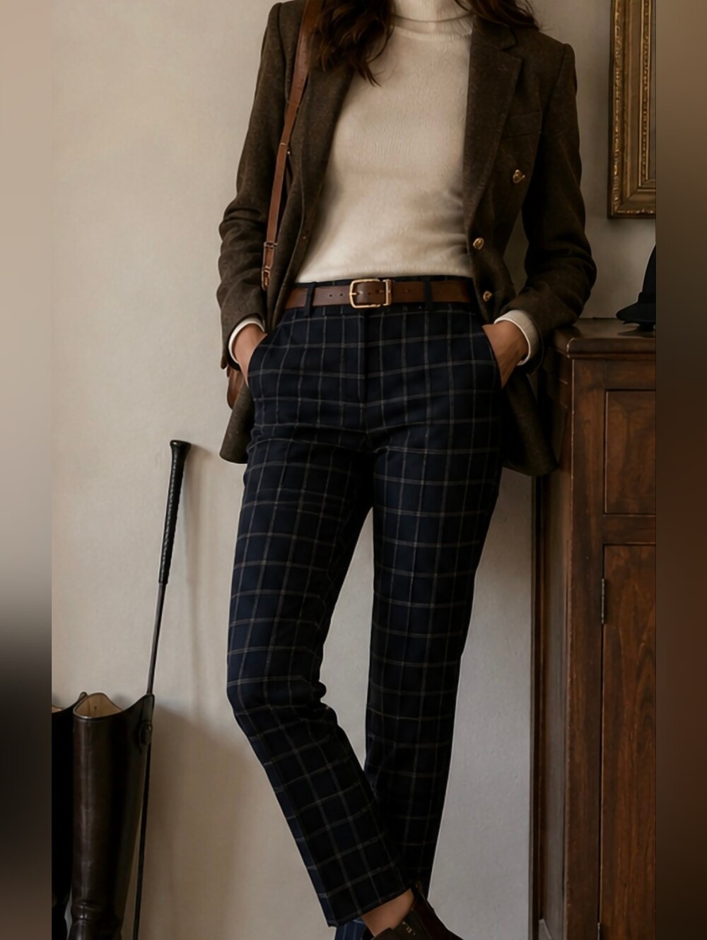 Banana Republic Hayden Pant Navy Windowpane Plaid Ankle Pants Size 4